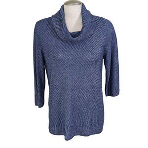 Chicos Easywear Cowl Neck Top Womens US 12 14 Blue Diagonal Stripe Pullover